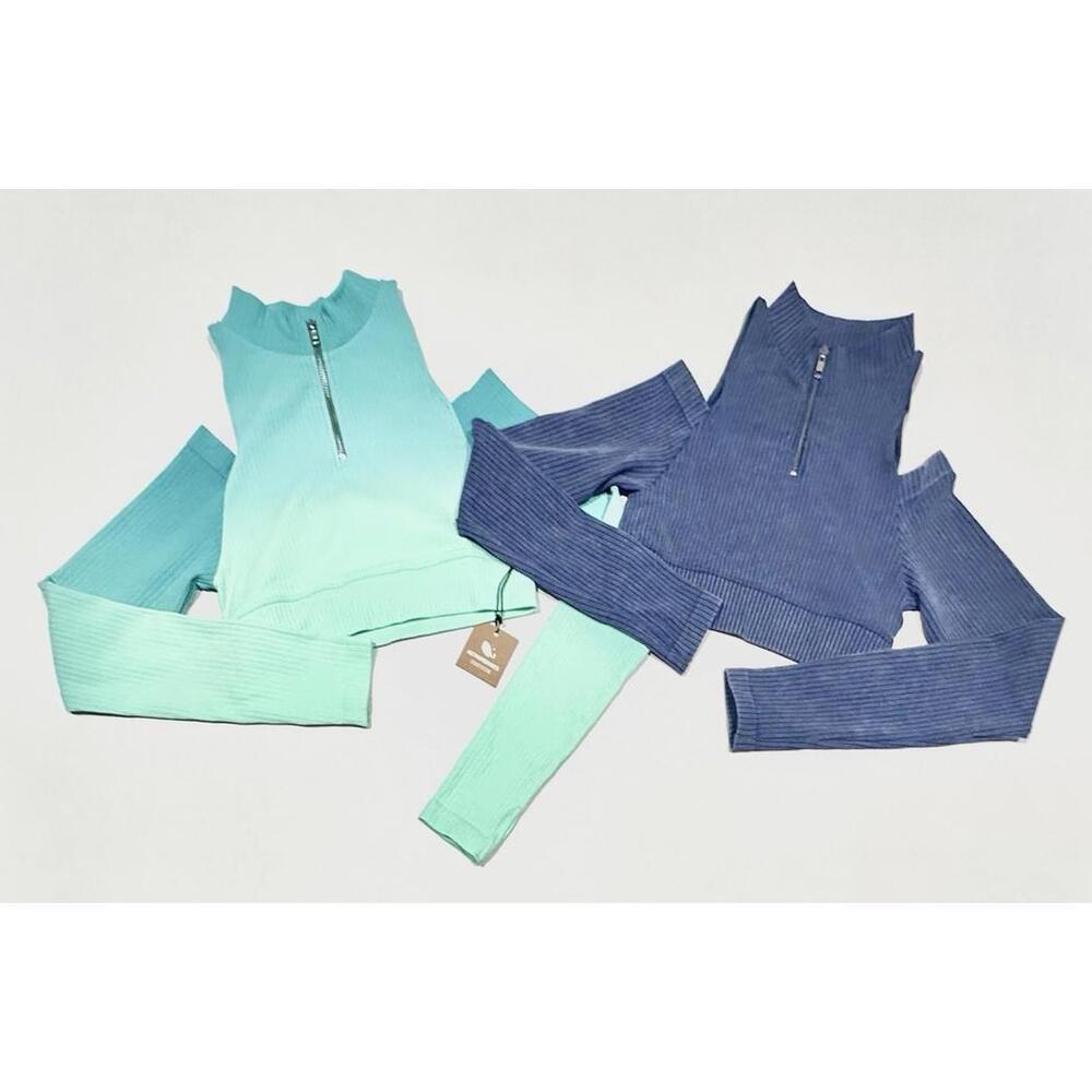 NEW Astroremiges Womens Workout Tops Set Cutout Long Sleeve Blue Size L 12-14
